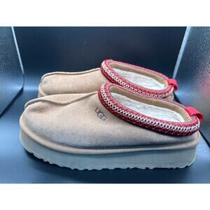 UGG Tazz Platform Chestnut Red Trim Embroidered Slippers